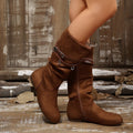 export plus size mid-calf boots for women,  spring/autumn new collection, side zipper ruched slouch boots, flat suede ankle boots