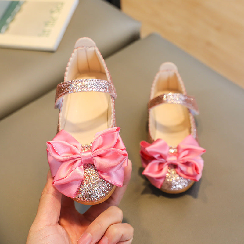 Girls' leather shoes - sequin princess shoes with bows - baby girl performance shoes - direct from the manufacturer - toddler sizes available