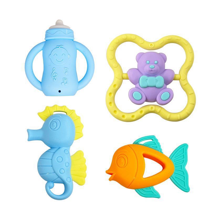 Cross-border export  baby can bite teething glue hand rattle newborn baby teething toy bell grinding stick