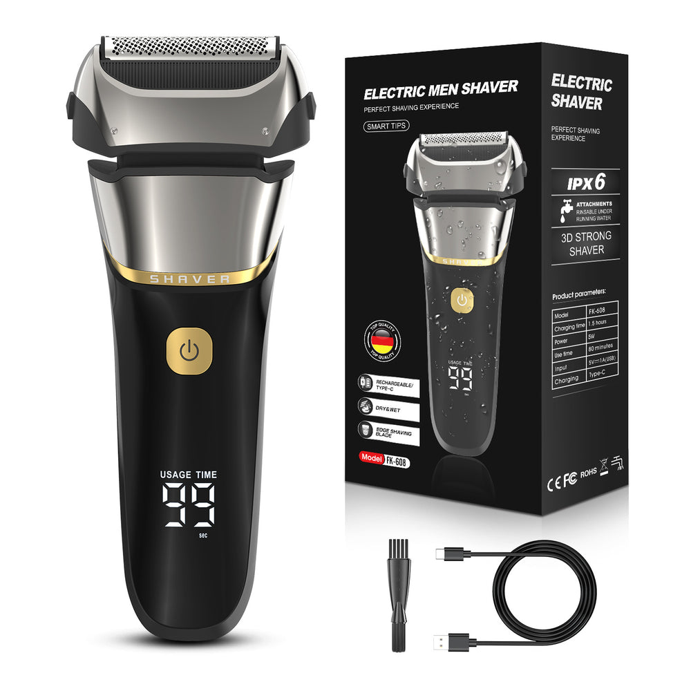 Reciprocating three-blade electric shaver for men, full body washable beard razor, rechargeable razor