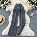 Lazy casualeasiest for matchknittingloose pants for women 2025fall and winterlooseslimming look elastic waist vertical pattern sweaterstraight-leg pants