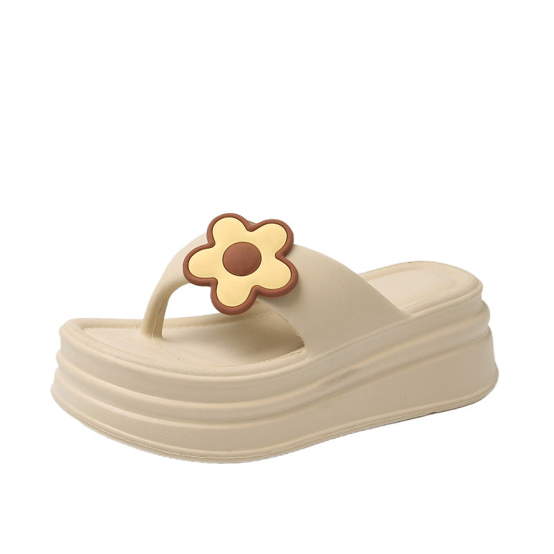 New arrivalcute flower seaside beach slippers women's summer easiest for matchoutwearplatform shoesthick sole sandals internet celebrity flip flops