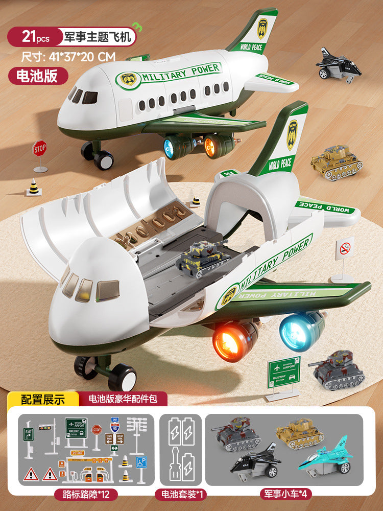 Kids' toy airplane with opening cabin, durable alloy cars, early education puzzle for 2-3 year olds, birthday gift for boys