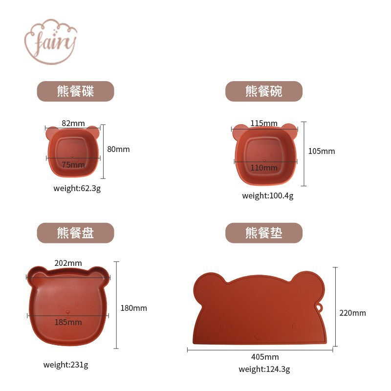 Cross-border food-grade silicone cartoon bowl ins bear silicone tableware, anti-scalding and non-slip silicone bowl tableware set