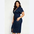 Amazon cross-border fashion: new european and american summer short-sleeve denim button-down dress for women, plus size available