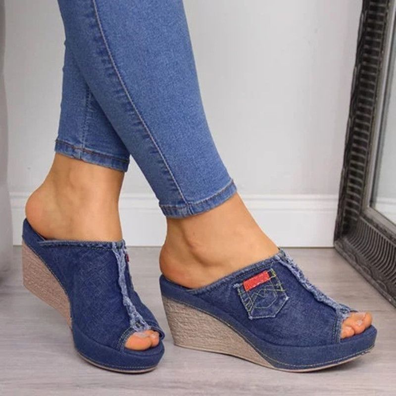 summer collection: plus size slip-on casual wedge heel denim sandals for women (sizes 35-43)