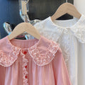 Kids'  autumn new arrival: stylish long-sleeve pure cotton shirt with peter pan collar and lace trim - korean style fashion blouse for girls