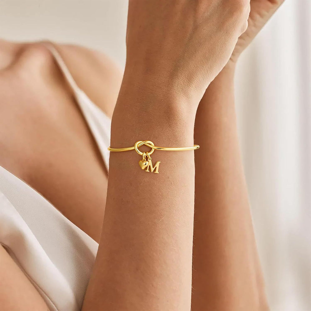 European and american cross-border 26 letter pendant stainless steel knotted heart bracelet personalized simple fashion versatile wrist chain for women