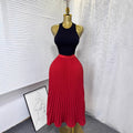 K-stylehigh waist elastic waist pure colorpleated skirt a-line skirt slimming lookeasiest for matchwork clothing skirt