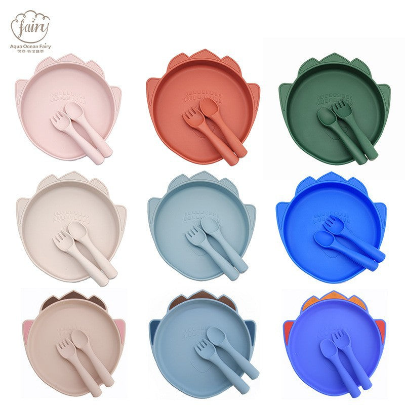 Cross-border silicone tableware set Rocket pattern Fun shape Grid plate Eating training Supplementary food Baby tableware