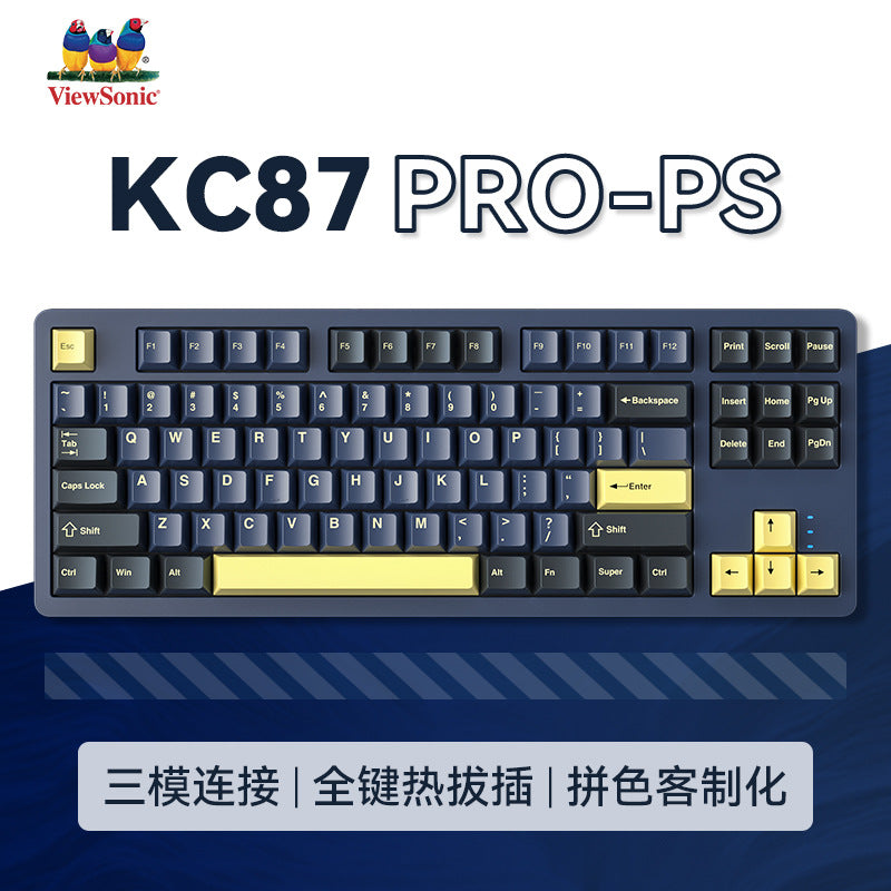 Viewsonic kc87pro custom mechanical keyboard - wireless bluetooth tri-mode, side-printed 87-key layout, pc gaming