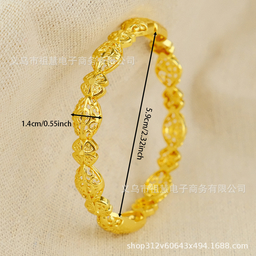Wholesale middle eastern women's floral hollow-out design bangle dubai gold-plated luxury bracelet
