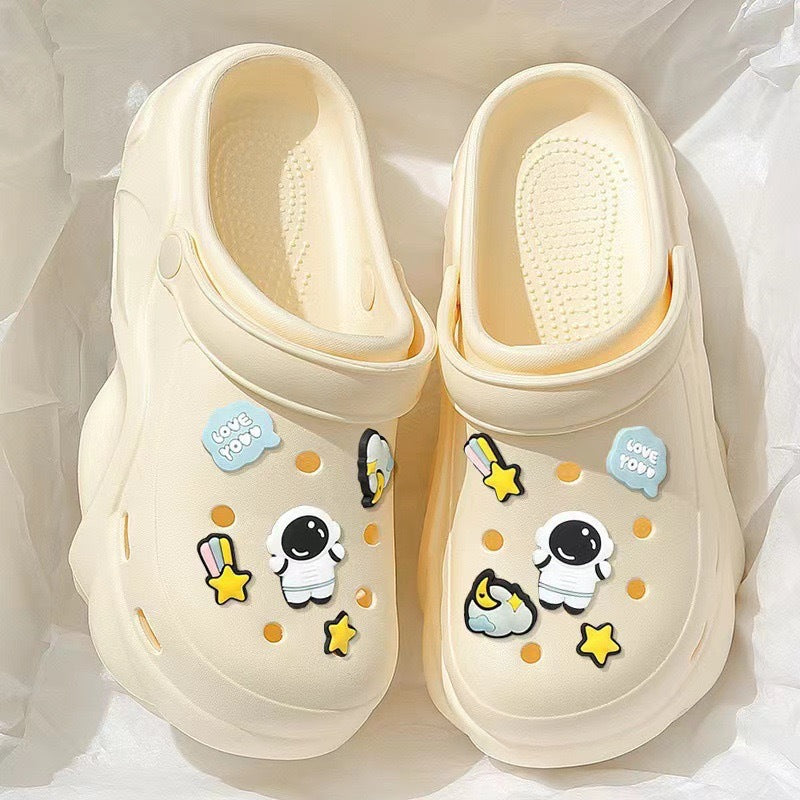 Thick soleeva crocs women's summer outwear 2025new arrivalheight increasing outdoor beach seaside ins toe cap slippers