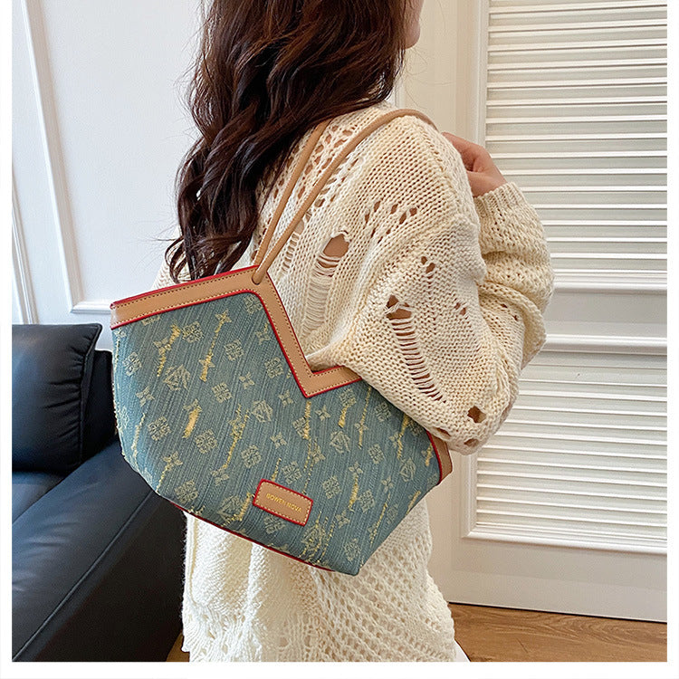 Cross-border denim bag women's large capacity 2025 new summer versatile casual messenger bag shoulder commuter tote bag