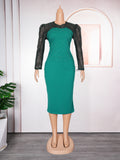 European and american fashion women's workwear elegant bodycon dress african  plus size organza patchwork beaded dress