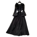 Frenchretrostereo flower lantern sleeve waist pleateddress women 2025new arrivalslimming lookelegant long skirt
