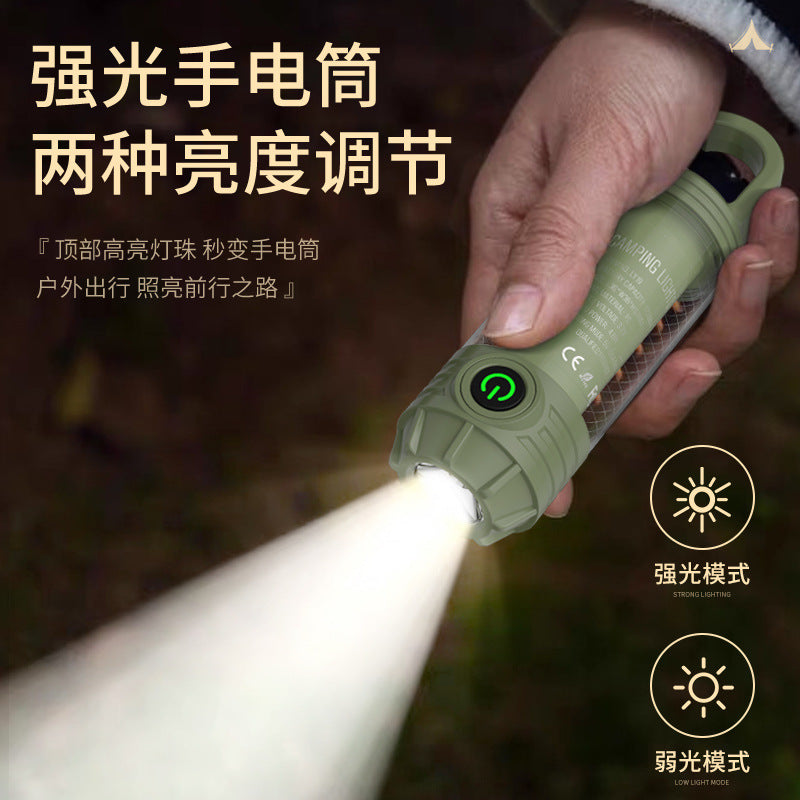 Cross-border new LED camping light Type-C rechargeable outdoor portable camping tent light multi-function flashlight