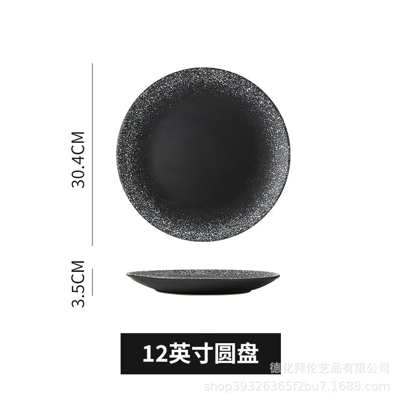 Japanese-style trendy ceramic steak plate - round dinner plate, western food plate, hotel-sized flat plate
