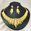 18k gold plated statement leaf jewelry set - dubai style openwork necklace, earrings, bracelet, and ring four-piece set - cross-border e-commerce
