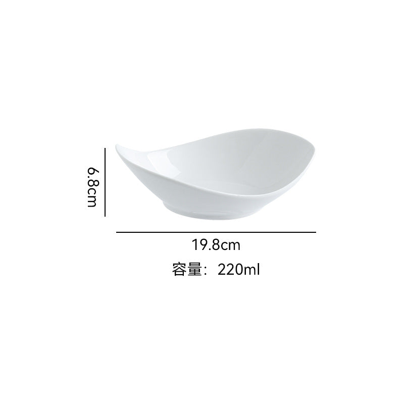 Minimalist pure white ceramic dinnerware set for home, restaurant, and hotel use - porcelain plates, creative plating, and dessert bowls