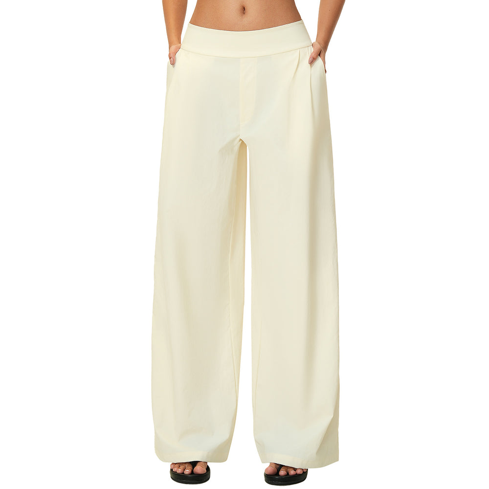 Factory direct: women's loose wide-leg pants with double-panel waistband, breathable & quick-drying, high-waisted tummy control workout leggings - style 9599
