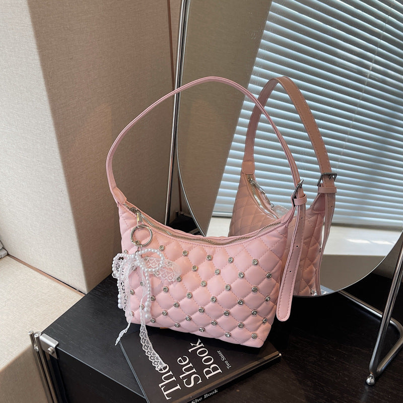 Retro diamond small fragrant chain shoulder messenger bag bags with diamonds, high-grade texture fashionable foreign commuter women's bags