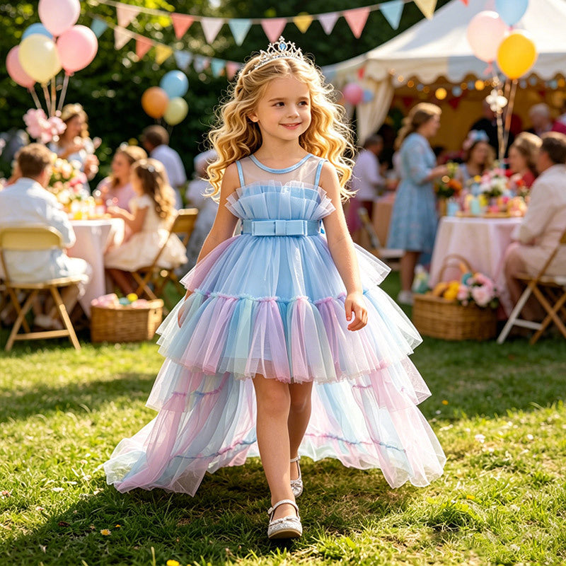 Amazon girls' first birthday mesh princess dress cake tutu gown swallowtail dress holiday runway performance costume
