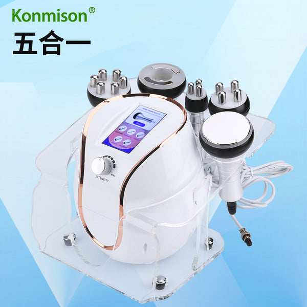The new five-in-one body beauty instrument body and face ultrasonic shaping  radio frequency instrument hot compress is introduced into
