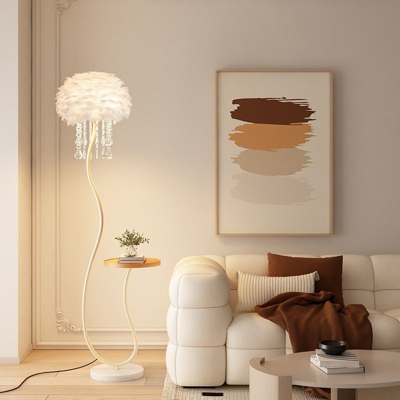 Luxury large living room tv cabinet home art decoration floor lamp crystal feather floor lamp