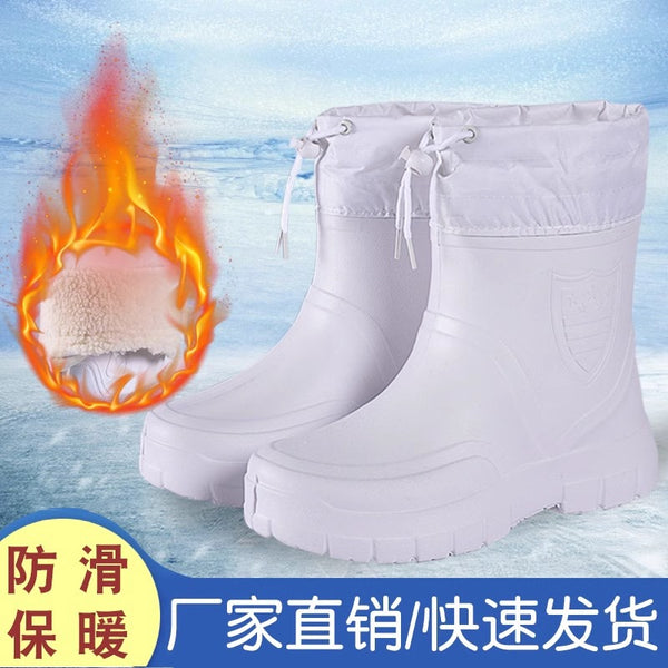 Non-slip waterproof and non-slip shoes sanitary boots kitchen warm work shoes eva foam cotton winter cotton rain shoes