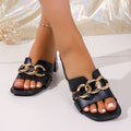plus size thick heel slippers for women 2026 summer new arrival high heels fashionoutwear square toe slippers for women