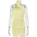European and american style slim-fit women's daily wear halter neck bodycon dress - elegant, ruched, bandeau, fashionable solid color tie-up dress