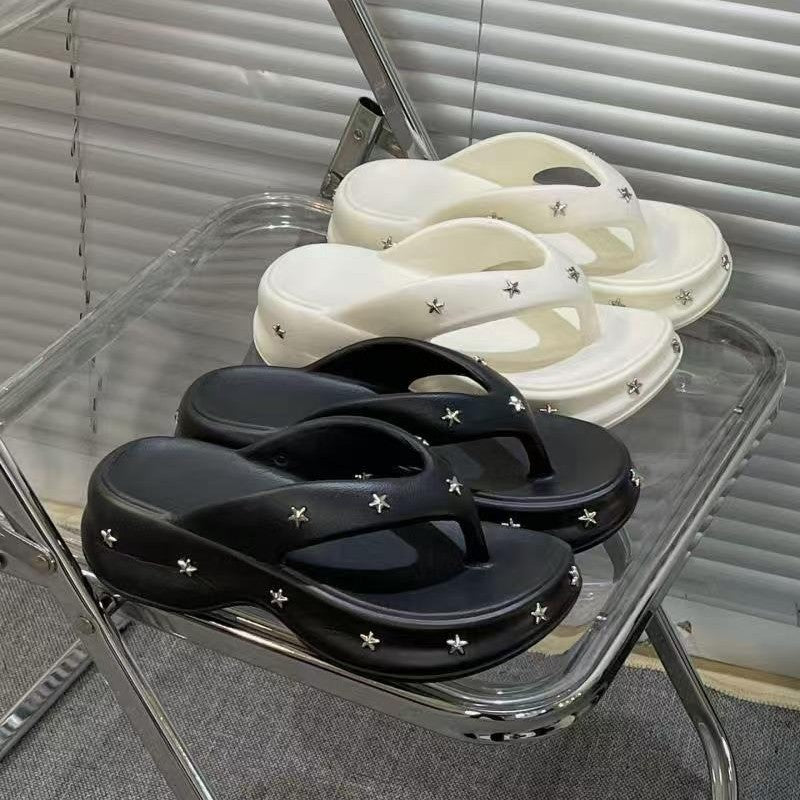 5.0 thick sole heightened star sandals women's outwear 2026 summer new flip flops fashionplatform shoes bottom slippers