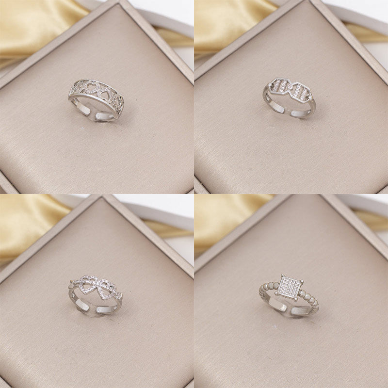 foreign trade popular zircon inlaid square ring with eight-character opening adjustment 18k gold electroplated high-end finger