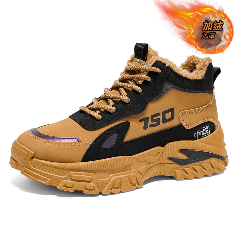 High-top men's shoes winternew arrivalfleece-linedheattechcasual sneakers non-slipbootshikingworkwear shoes men's cotton boots