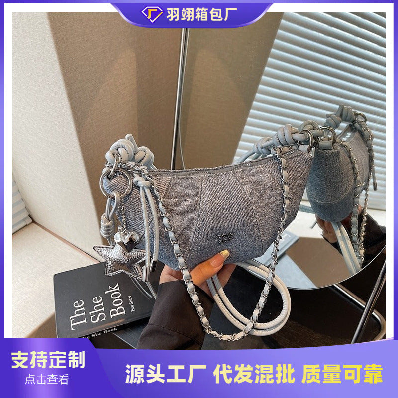 Cross-border high-end chain small bag women's 2025 new trendy fashion texture underarm croissant bag summer messenger bag