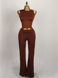 new women's two-piece set: european and american style cropped sleeveless top and bodycon high-waisted pants set