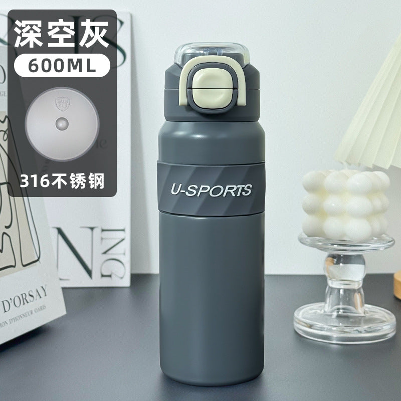 Sports & fitness cycling water bottle - large capacity, portable, locking lid, dual-drink straw, stylish stainless steel insulated tumbler