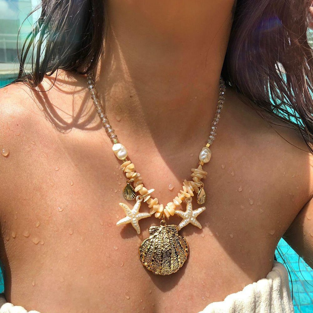 Wholesale cross-border bohemian shell necklaces - summer beach accessories, versatile pearl pendant chokers