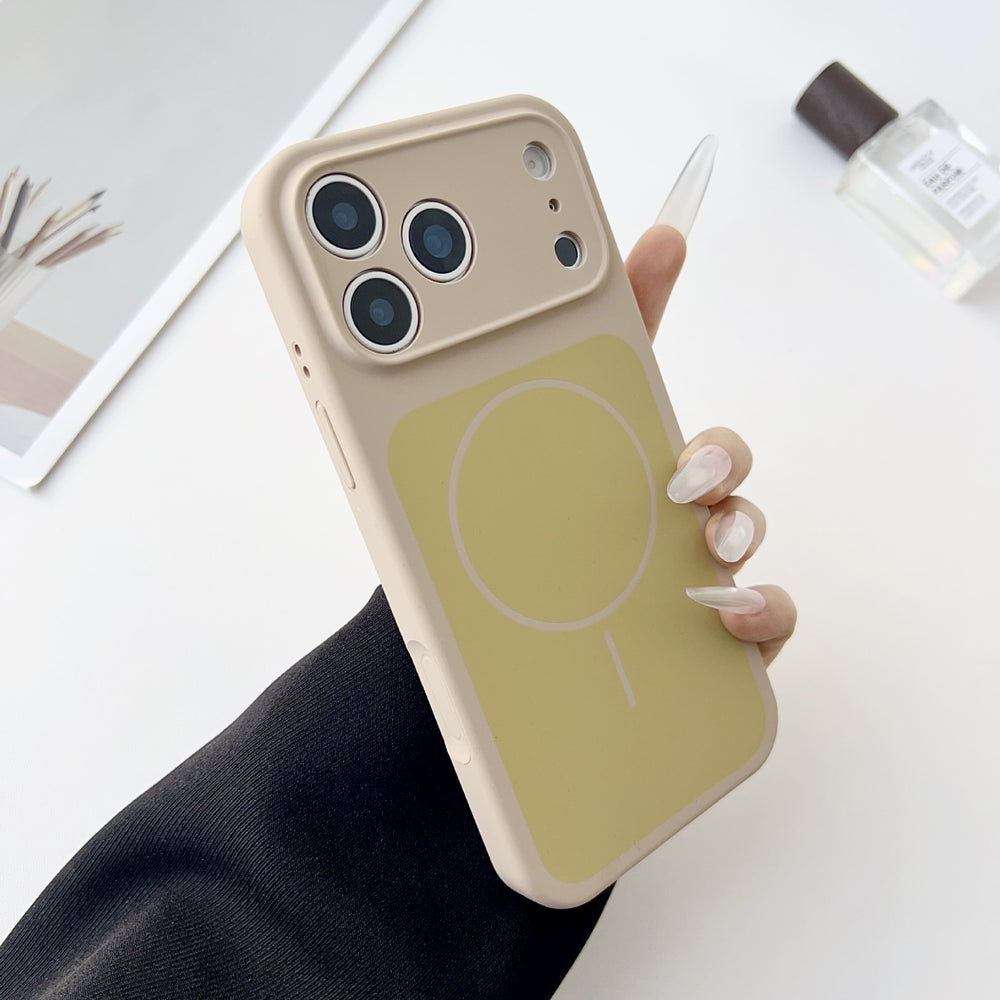 Fine hole two-color thin circle magnetic liquid silicone apple 17promax mobile phone case suitable for iphone16 skin-feeling case