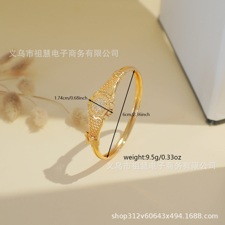 zircon geometric gold-plated bangle, women's elastic bracelet for autumn/winter, perfect for back-to-school parties