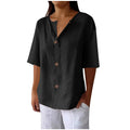 cross-border fashion summer new loose t-shirt women's v neck cotton and linen button tops