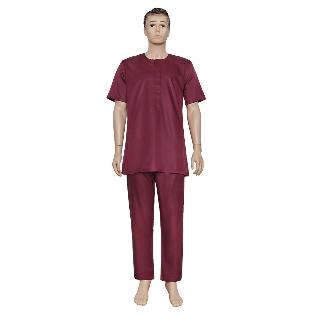 new cross-border e-commerce  summer crew neck youth african ethnic style short sleeve shirt three-piece set