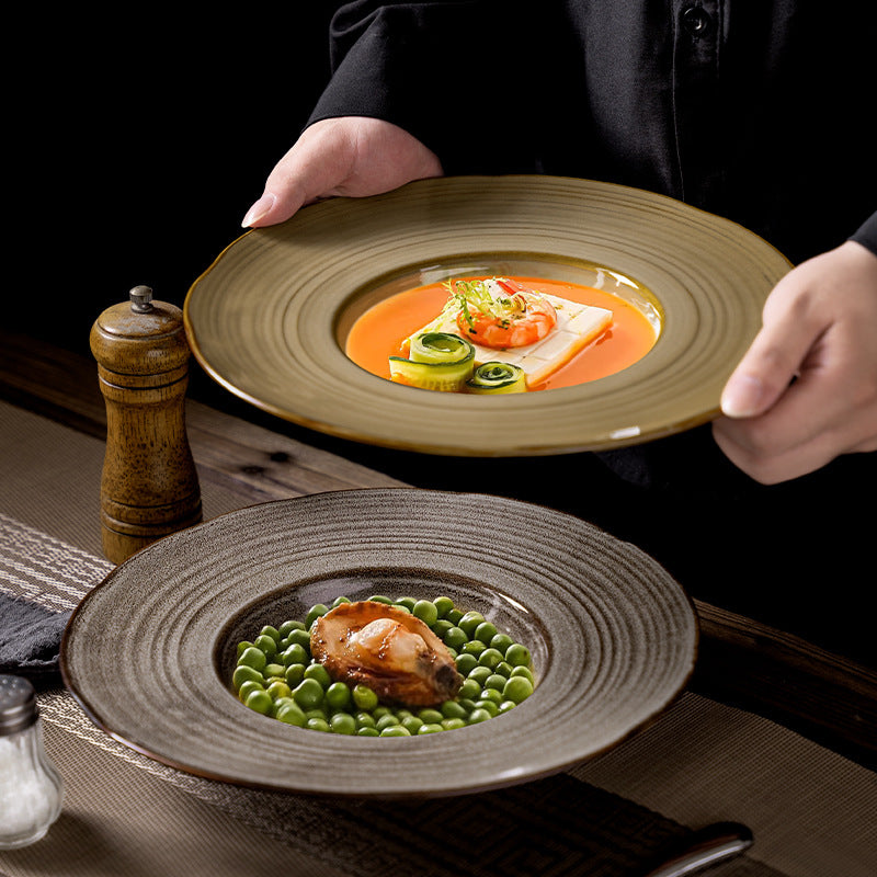 Classy texture ceramic plate restaurant hotel high-looking soup plate pasta plate cooking plate plate home straw hat plate