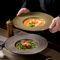 Classy texture ceramic plate restaurant hotel high-looking soup plate pasta plate cooking plate plate home straw hat plate