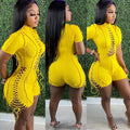 summer hot seller:  foreign trade women's fashion - european and american sexy solid color tie-up short sleeve jumpsuit