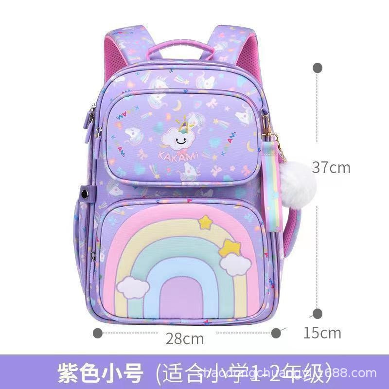 New girls' backpack - princess style, rainbow design, lightweight schoolbag for elementary school students (grades 1-6) - ergonomic, spine-protecting