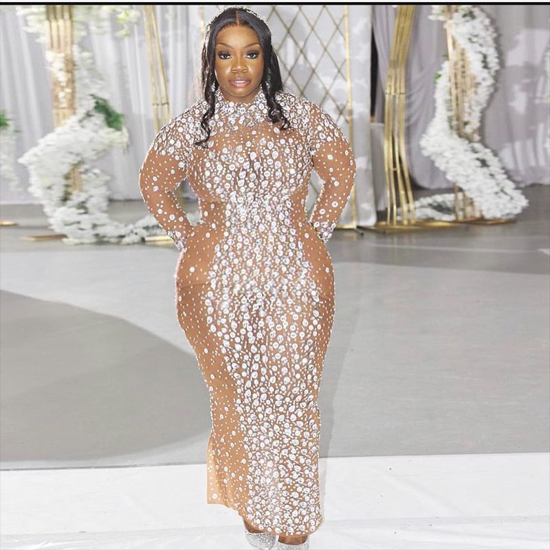 new premium european and american sexy slim-fit sparkling rhinestone dress - birthday party gown, performance costume