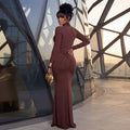 Fashion cross-border elegant banquet women's pure color close-fitting curve hip skirt design sexy chest-wrapped long sleevesdress