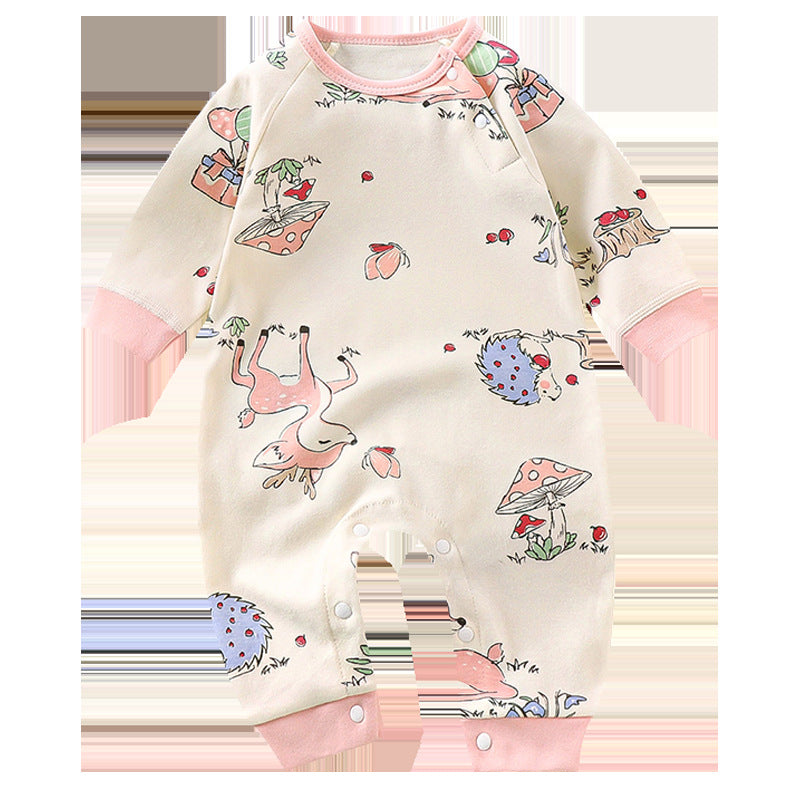 Baby pure cotton onesie baby 180g boneless romper thin cotton thickened partial placket romper kids pullover onesie